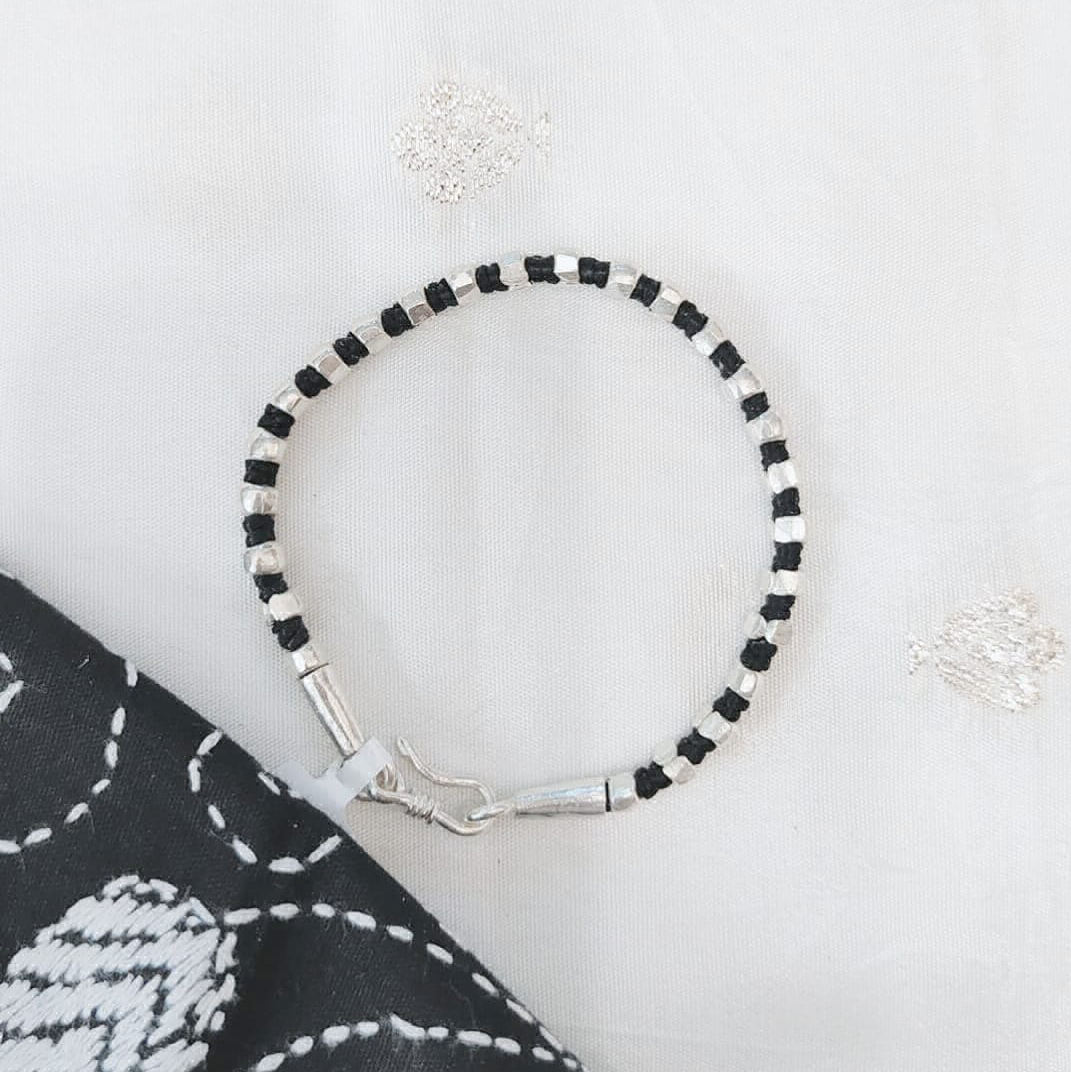Aanya Alternating Bracelets in Black Thread and Silver beads